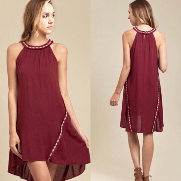 Anthropologie Dresses & Skirts - Anthropologie Moon River Burgundy Red Halter Dress